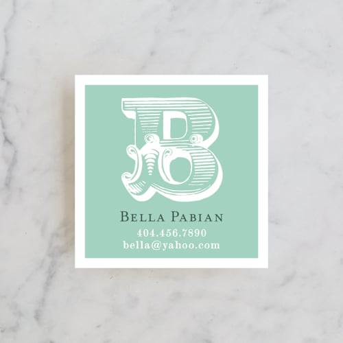 This is a mint business cards by chica design called initial caps printing on signature in standard