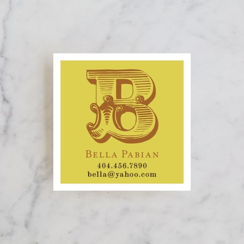 This is a mustard business cards by chica design called initial caps printing on signature in standard