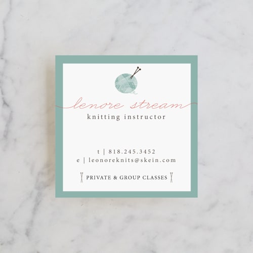 This is a sea green business cards by Aspacia Kusulas called pretty skein printing on signature in standard