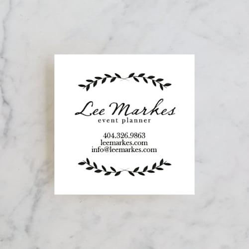This is a snow business cards by Blustery August called pretty ink wreath printing on signature in standard