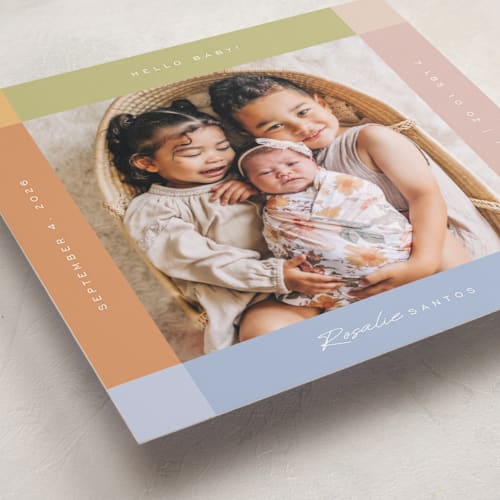 This is a natural rainbow birth announcements with standard by Sierra Lee called soft strips printing on smooth signature in standard