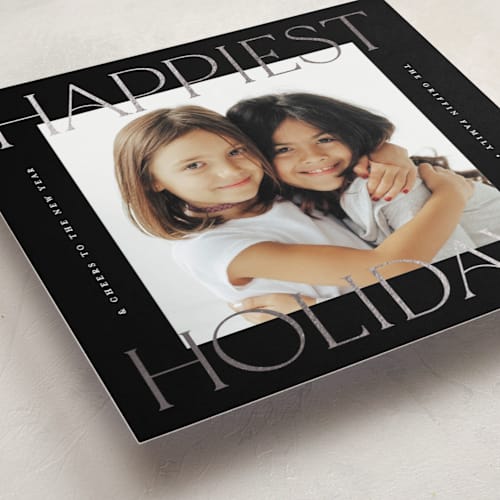 This is a licorice foil pressed holiday cards with foil pressed by Pink House Press called equilateral printing on recycled smooth signature in standard