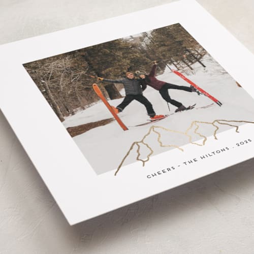 This is a snow foil pressed holiday cards with foil pressed by Gwen Bedat called top of the mountain printing on recycled smooth signature in standard