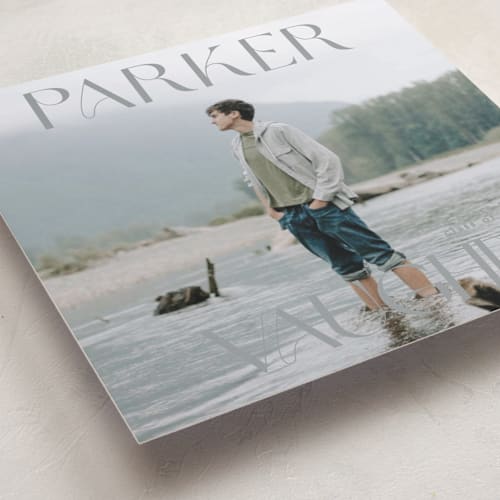 This is a mountain graduation announcements with standard by Angela Thompson called grad squary printing on recycled smooth signature in standard