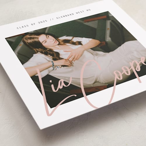 This is a lipstick graduation announcements with standard by Erin German called signature snapshot printing on recycled smooth signature in standard