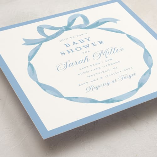 This is a sky baby shower invitations with standard by Teju Reval called painted bow printing on signature in standard