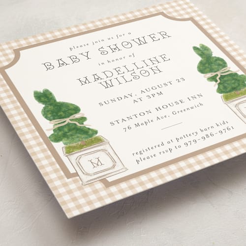 This is a sand baby shower invitations with standard by Jenna Holcomb called topiary printing on signature in standard