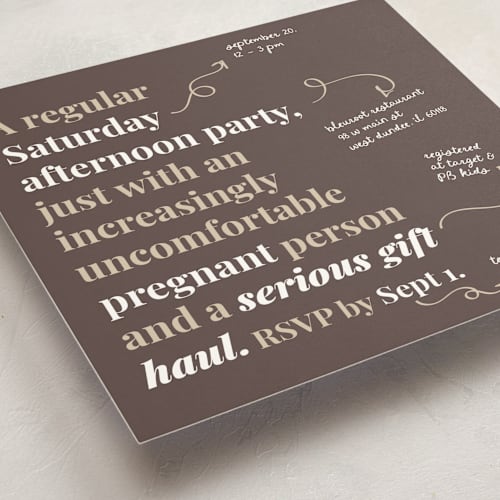 This is a latte baby shower invitations with standard by Madison Kic called increasingly uncomfortable pregnant person printing on signature in standard