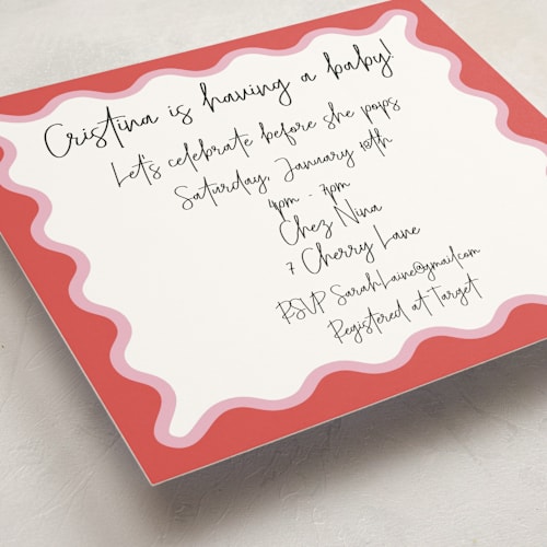 This is a watermelon baby shower invitations with standard by Ro Pacifico called wavy frame fun printing on signature in standard