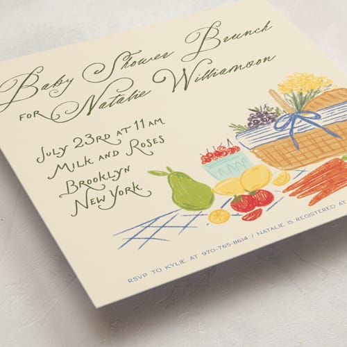 This is a provincial baby shower invitations with standard by Jenna Holcomb called farmer's market printing on signature in standard