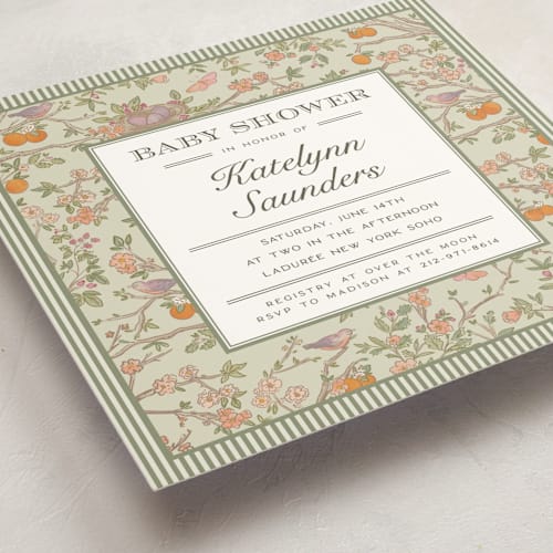 This is a meadow baby shower invitations with standard by Jenna Holcomb called bird and bough printing on signature in standard