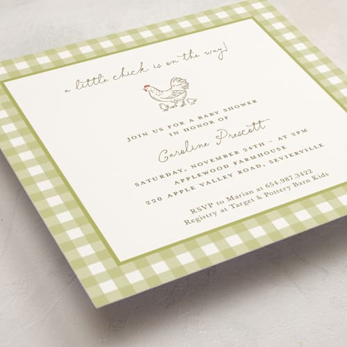 This is a grass baby shower invitations with standard by Lucrecia Caporale called little chicks on the way printing on signature in standard