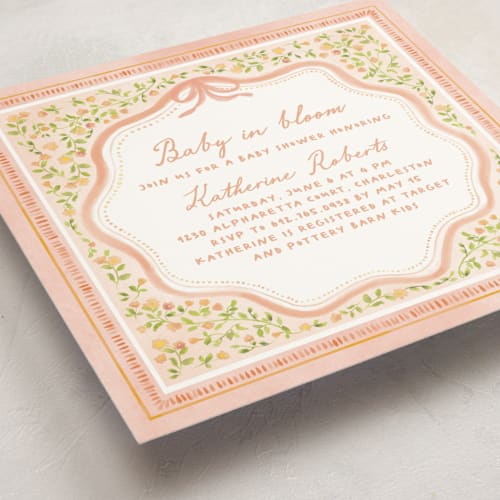 This is a sunset baby shower invitations with standard by Creo Study called baby in bloom printing on signature in standard