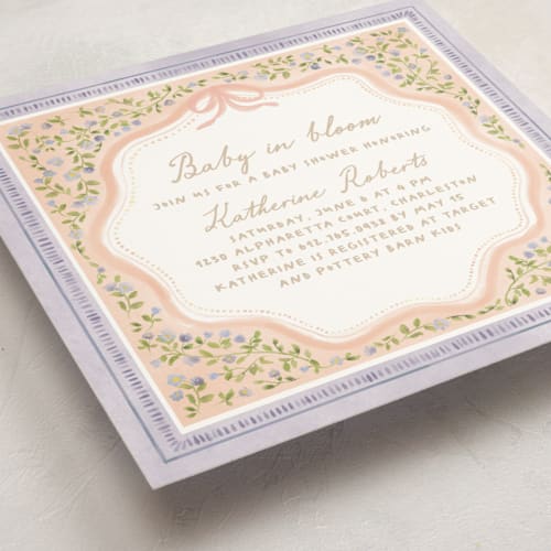 This is a berry baby shower invitations with standard by Creo Study called baby in bloom printing on signature in standard