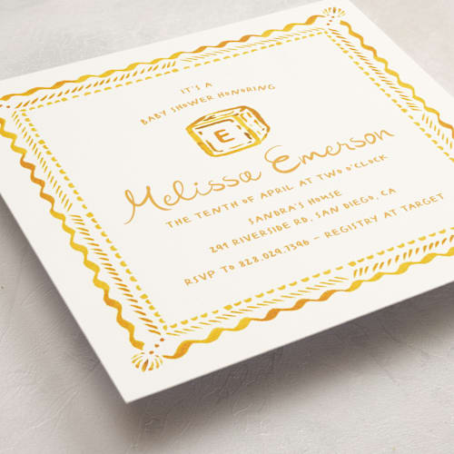 This is a sunshine baby shower invitations with standard by Claudia Orengo called letter box printing on signature in standard