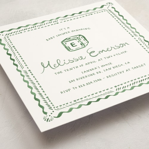 This is a grass baby shower invitations with standard by Claudia Orengo called letter box printing on signature in standard