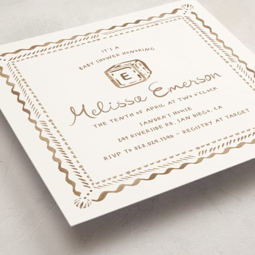 This is a mocha baby shower invitations with standard by Claudia Orengo called letter box printing on signature in standard