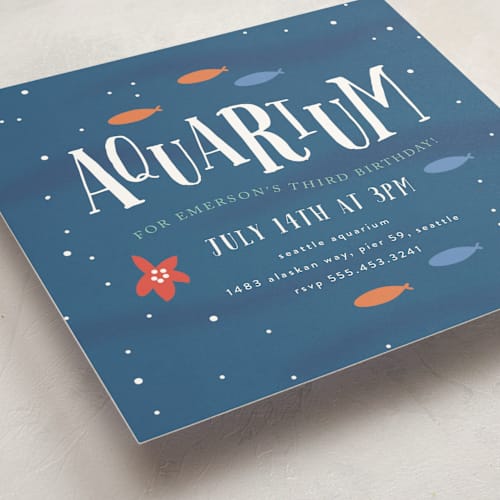 This is a deep sea kids birthday invitations with standard by Angela Garrick called to the aquarium printing on signature in standard
