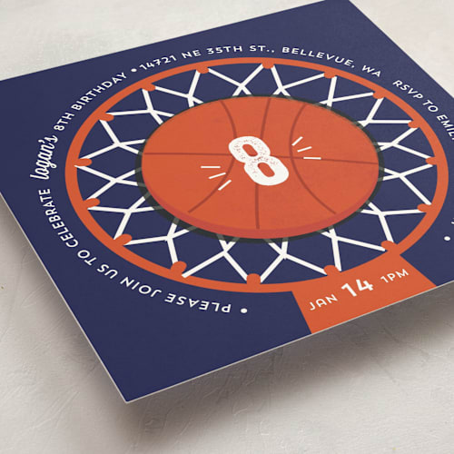 This is a navy kids birthday invitations with standard by Anupama called game night printing on signature in standard