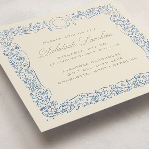 This is a winter debutante party invitations with standard by Pati Cascino called reticella printing on signature in standard