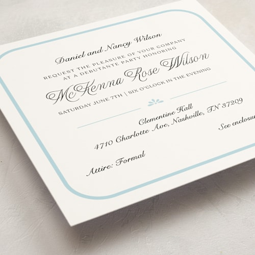 This is a brunerra debutante party invitations with standard by Casey Miller called the grand entrance printing on signature in standard