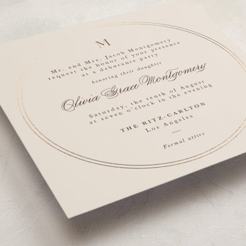 This is a chardonnay debutante party invitations with foil pressed by Adelyn T. called twin circle printing on signature in standard