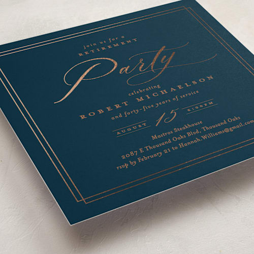 This is a sapphire holiday party invitations with foil pressed by Kamala Nahas called classic celebration printing on signature in standard