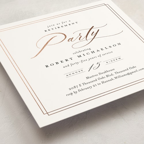This is a snowdrift holiday party invitations with foil pressed by Kamala Nahas called classic celebration printing on signature in standard