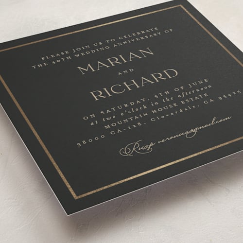This is a charcoal holiday party invitations with foil pressed by Lucrecia Caporale called timeless charm printing on signature in standard
