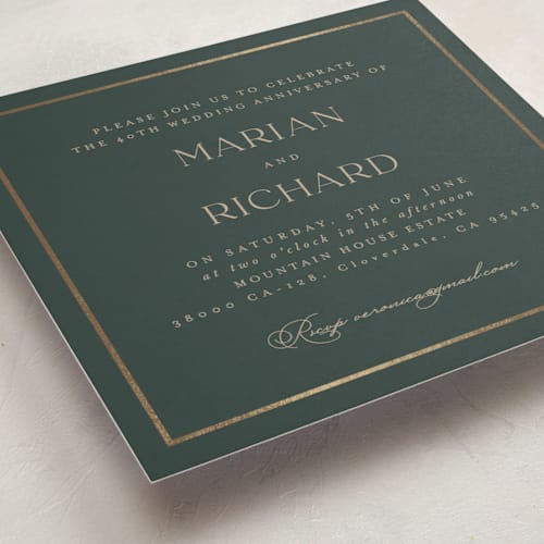 This is a jade holiday party invitations with foil pressed by Lucrecia Caporale called timeless charm printing on signature in standard