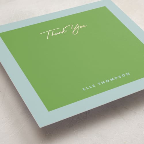 This is a day personalized stationery thank you cards with foil pressed by mo kelley called squared thank you printing on signature in 5x7