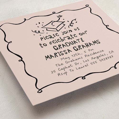 This is a blush graduation invitations with standard by Tamara Hilje called celebration square printing on signature in standard