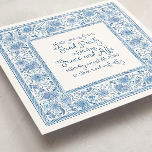 This is a royal blue graduation invitations with standard by Tamara Hilje called loire printing on signature in standard