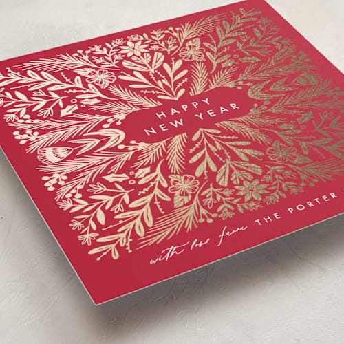 This is a poinsettia foil pressed holiday cards with foil pressed by Amy Kross called shining tile printing on signature in standard