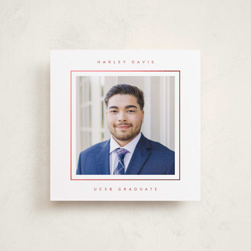 This is a cardinal graduation announcements with foil pressed by Lucrecia Caporale called minimal border printing on recycled smooth signature in standard