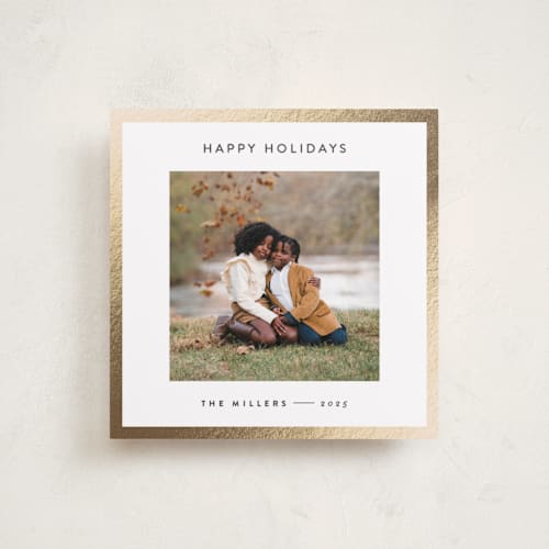 This is a charcoal foil pressed holiday cards with foil pressed by JoAnn Jinks called square printing on recycled smooth signature in 5x5