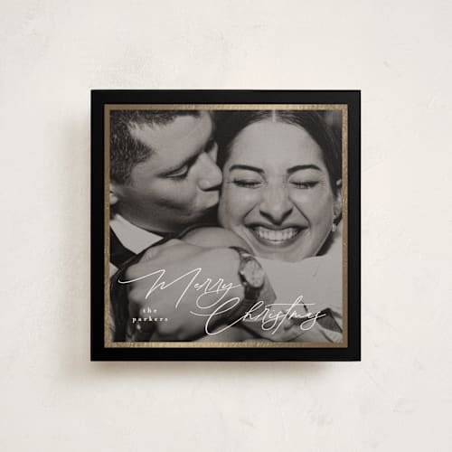 This is a licorice foil pressed holiday cards with foil pressed by Tamara Hilje called holiday soneto printing on recycled smooth signature in standard