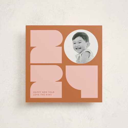 This is a copper new year photo cards with standard by Lori Wemple called boxy printing on recycled smooth signature in standard