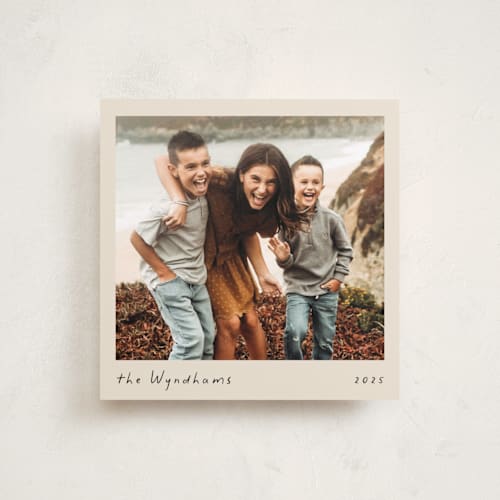This is a cream new year photo cards with standard by Cindy Reynolds called memory box printing on recycled smooth signature in standard