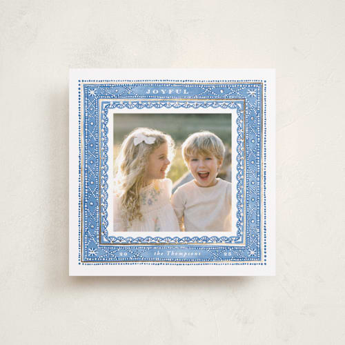 This is a frost foil pressed holiday cards with foil pressed by Anastasia Makarova called dots and snowflakes printing on recycled smooth signature in square