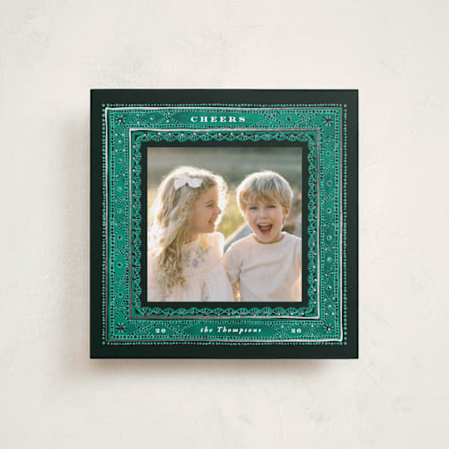 This is a midnight foil pressed holiday cards with foil pressed by Anastasia Makarova called dots and snowflakes printing on recycled smooth signature in square