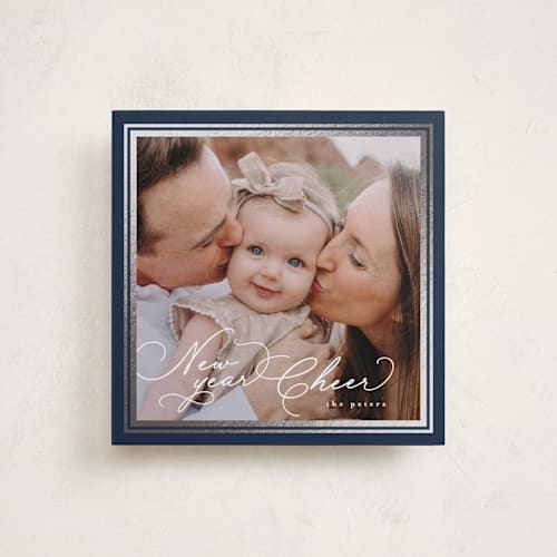 This is a midnight foil pressed holiday cards with foil pressed by Tamara Hilje called goldie printing on recycled smooth signature in square