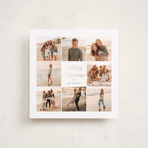 This is a caramel foil pressed holiday cards with foil pressed by Angela Garrick called merry squares printing on recycled smooth signature in square