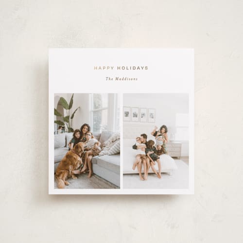 This is a almond foil pressed holiday cards with foil pressed by Bethan called minimal duo printing on recycled smooth signature in square