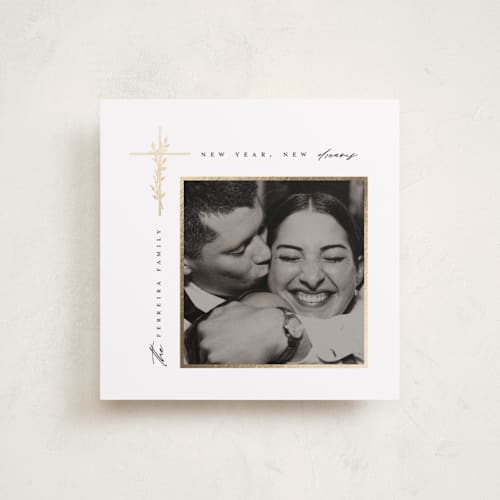 This is a winter foil pressed holiday cards with foil pressed by Ana de Sousa called framed in light printing on recycled smooth signature in square