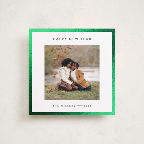 This is a spruce foil pressed holiday cards with foil pressed by JoAnn Jinks called square printing on recycled smooth signature in square