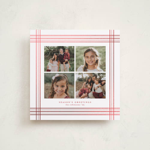 This is a santa suit foil pressed holiday cards with foil pressed by Blustery August called plaid frame printing on recycled smooth signature in square