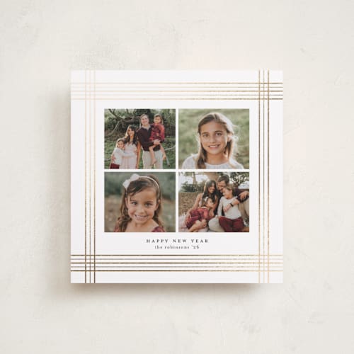 This is a ink foil pressed holiday cards with foil pressed by Blustery August called plaid frame printing on recycled smooth signature in square