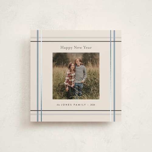 This is a icicle foil pressed holiday cards with foil pressed by Poised Avenue called perfectly plaid printing on recycled smooth signature in square