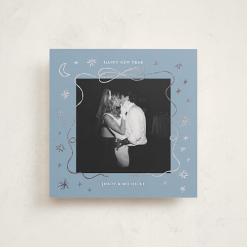 This is a denim foil pressed holiday cards with foil pressed by Kartika Paramita called popz border printing on recycled smooth signature in square